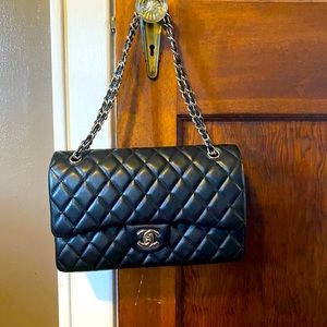 Black leather handbag